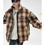 Ouzey 2024 Winter Trendy Brand Down Jacket Design with Perforated Plaid Pattern for Men and Women, American Couple Thick Down Jacket