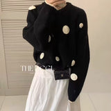 Ouzey Three-dimensional sweater polka dot 2025 round neck new retro autumn and winter loose pullover sweater top lazy men clothing