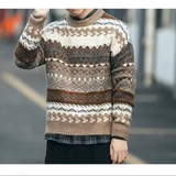 Ouzey Ferro Jacquard Christmas Sweater For Men Japanese Vintage Lazy High-end Feel Inner Winter Knitted Top Crew Neck