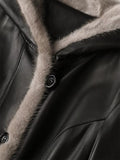 Ouzey Winter Long Warm Thickened Black Pu Leather Coat Women with Hood Elegant Luxury Faux Fur Lined Parka Clothes 2025