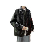 Ouzey 2024 Korean Trendy Autumn New Men's Trench Casual Leather Jacket Blazer Couple Loose Fashion Streetwear Harajuku Style