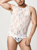 Ouzey - Mens See Through Lace Vest Briefs SetG