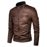 Ouzey 2024 Spring Men's Leather Jacket Stand Collar Slim Fit Korean Style Motorcycle Jacket Youthful Faux Leather Coat