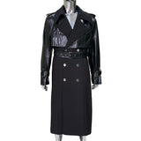 Ouzey Spring Autumn Long Black Faux Leather Patchwork Trench Coat Men Shoulder Pads Double Breasted Runway Fashion 2025