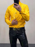 Ouzey Spring Autumn Cool Fitted Black Pink Yellow Shiny Reflective Stretchy Faux Leather Shirt Jacket Men Emo Clothes 2025