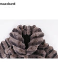 Ouzey Winter Maxi Colorful Thick Warm Striped Soft Faux Chinchilla Fur Coat Women Elegant Luxury Chic Furry Overcoat 2025