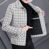 Ouzey 2024 Autumn Winter Plaid Woolen Jackets Men Korean Thickened and Warm Trench Coat Casual Business Social Streetwear Overcoat