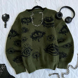 Ouzey 90s Streetwear Gothic Punk Oversized Eye Pattern Sweaters for Men and Women Autumn and Winter Thickened Sweatshirts Knitted Sweater Streetwear