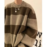 Ouzey Korean style patchwork striped sweater for men in autumn and winter lazy loose knitted sweater round neck retro trendy sweater