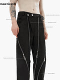 Ouzey Spring Autumn Cool Black Pencil Pants Men with Many Zippers Luxury Designer Clothing Trousers White Runway Fashion