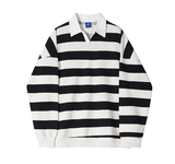 Ouzey 90s Streetwear 11162 Striped Polo Collar Sweater