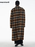 Ouzey Autumn Winter Oversized Long Thick Warm Colorful Plaid Wool & Blends Coat Men Loose Runway European Fashion 2025