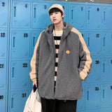 Ouzey Autumn Winter Lamb Wool Jacket Loose-fit Versatile Korean Trendy Fleece-lined Thickened Hooded Cotton Coat For Men