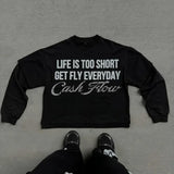 Ouzey 90s Streetwear New Clothes Men Womens Hip Hop Sweatshirt Long Sleeves Rhinestone Design American Street Simple Letters Loose Retro Leisure Tops