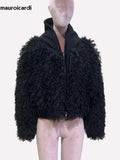 Ouzey Spring Winter Short Oversized Black Fuzzy Thick Warm Faux Fur Coat Women Fluffy Jacket Furry Hoodie Streetwear 2025