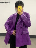 Ouzey Spring Loose Matte Purple Crocodile Print Faux Leather Blazer Women Double Breasted Loose Casual Fall Clothes 2025