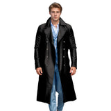 Ouzey New Style Autumn/Winter Men's Long Fashion European And American Plus Size Leather Jacket Double Row Button PU Overcoat