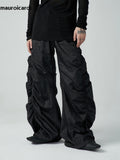 Ouzey Spring Autumn Long Loose Casual Ruched Black Wide Leg Pants Men Elastic Waist Luxury Designer Clothing Trousers 2025