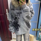 Ouzey Tie Dye Printed Large Fur Collar Thick Coats Harajuku Jackets 2025 New Autumn Winter Niche Fashion Element baggy Hoodies women