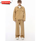 Ouzey Men's 2024 Autumn New Product Korean Edition Color Pure Cotton Basic Leisure Fashion Versatile Workwear Cowboy Set M5-D-B777-1