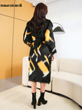 Ouzey Winter Long Colorful Shaggy Hairy Thick Warm Faux Fur Coat Women Sashes Elegant Multicolored Luxury Furry Overcoat