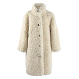 Ouzey Spring Winter Long Windproof Oversized Fuzzy Thick Warm Soft Fluffy Faux Fur Coat Women Stand Collar Furry Overcoat