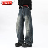 Ouzey Hip Hop Men Cargo Jeans Pants Streetwear Multi-Pockets Motocycle Workwear Denim Trousers Loose Baggy Wide Leg Jeans Women Unisex