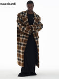 Ouzey Autumn Winter Oversized Long Thick Warm Colorful Plaid Wool & Blends Coat Men Loose Runway European Fashion 2025