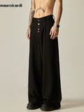 Ouzey Spring Autumn Long Loose Casual Black Baggy Wide Leg Pants Men with Colorful Buttons Luxury Designer Emo Clothing