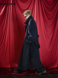 Ouzey Autumn Winter Oversized Extra Long Warm Navy Blue Wool Blends Coat Men Loose Luxury Designer Woolen Overcoat 2025