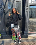 Ouzey 90s Streetwear Elastic Waist Jogging Pants Men Women Retro Harajuku Punk Hip Hop Graffiti Print Loose Sports Pants Street Y2K Casual Pants