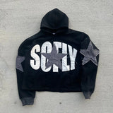 Ouzey dandys world Fall/Winter 2025 New American Retro Trend Letters Star Embroidery Oversize Hoodie Men's Y2K Harajuku Hip-Hop Gothic Casual Coat