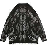 Ouzey 90s Streetwear Autumn and Winter New Gothic Punk Skull Dark Flame Pattern Mens Sweater Y2K Long Sleeved Knitted Pullover Sweaters Streetwear