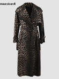 Ouzey Spring Extra Long Oversized Flowy Thin Soft Colorful Leopard Print Trench Coat for Women Luxury Designer Clothes