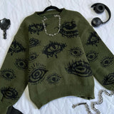 Ouzey 90s Streetwear Gothic Punk Oversized Eye Pattern Sweaters for Men and Women Autumn and Winter Thickened Sweatshirts Knitted Sweater Streetwear