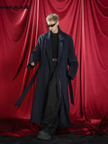 Ouzey Autumn Winter Oversized Extra Long Warm Navy Blue Wool Blends Coat Men Loose Luxury Designer Woolen Overcoat 2025