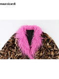 Ouzey Winter Long Thick Warm Colorful Leopard Print Patchwork Faux Fur Coat Women Luxury Designer European Clothes 2025