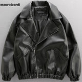 Ouzey Spring Autumn Oversized Black Waterproof Soft PU Leather Jacket Long Sleeve Zipper Casual Loose Korean Fashion 2025