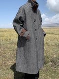 Ouzey Autumn Winter Long Oversized Cool Warm Herringbone Woolen Trench Coat Men Single Breasted Loose European Fashion