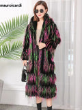 Ouzey Winter Long Colorful Thick Warm Hairy Shaggy Faux Fur Coat Women Stand Collar Elegant Luxury Designer Clothes 2025