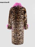 Ouzey Winter Long Thick Warm Colorful Leopard Print Patchwork Faux Fur Coat Women Luxury Designer European Clothes 2025