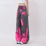 Ouzey 90s Streetwear Streetwear Baggy Jeans Women Creative Graffiti Casual Versatile Wide Leg Pants Y2k Jeans Woman High Waist Hip Hop Denim Trousers