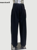 Ouzey Spring Long Grey Loose Warm Casual Flowy Wide Leg Woolen Pants Men High Waist Luxury Designer Black Clothes 2025