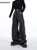 Ouzey Autumn Long Black Loose Warm Casual Flowy Wide Leg Woolen Pants Men High Waist Luxury Designer Korean Clothes 2025