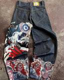 Ouzey 90s Streetwear Y2k Jeans Harajuku Punk Oversized Graphic Embroidery Baggy Jeans Men and Women Wide Leg Jeans Hip Hop Casual Retro Streetwear