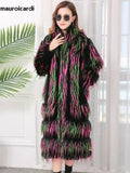 Ouzey Winter Long Colorful Thick Warm Hairy Shaggy Faux Fur Coat Women Stand Collar Elegant Luxury Designer Clothes 2025