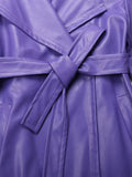 Ouzey Spring Long Waterproof Soft Purple Pu Leather Trench Coat for Women Sashes Luxury Elegant Leather Overcoat 2025