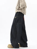 Ouzey 90s Streetwear New American Style Splicing Plaid Washed Cargo Pants Women Retro Wide Leg High Waisted Baggy Jeans Women Hip Hop Denim Pants