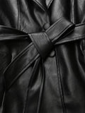 Ouzey Spring Long Fitted Black Soft Pu Leather Trench Coat for Women Sashes Luxury Elegant Chic Faux Leather Overcoat 2025