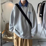 Ouzey Polo collar sweatshirt men's fashion brand spring and autumn jacket fake two-piece ins Hong Kong style versatile loose teenagers